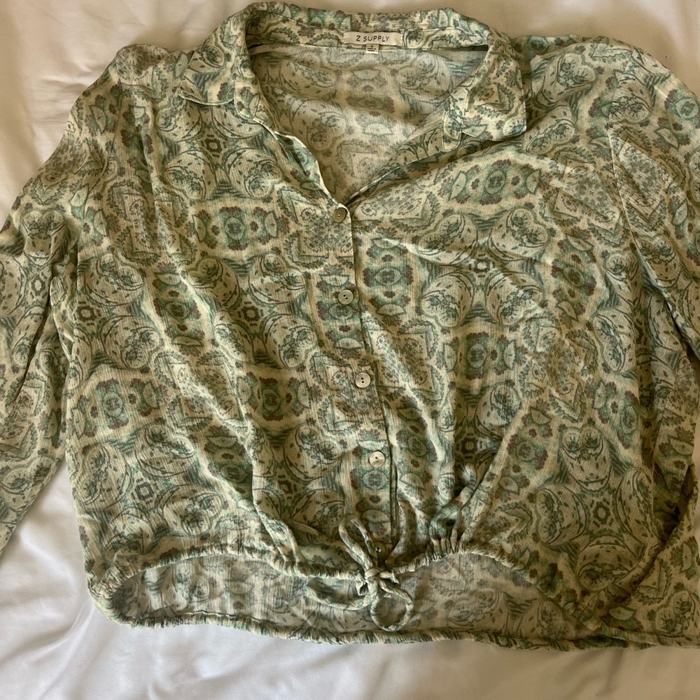 Z Supply Green/Turquoise 3/4 Sleeve Button Down Shirt